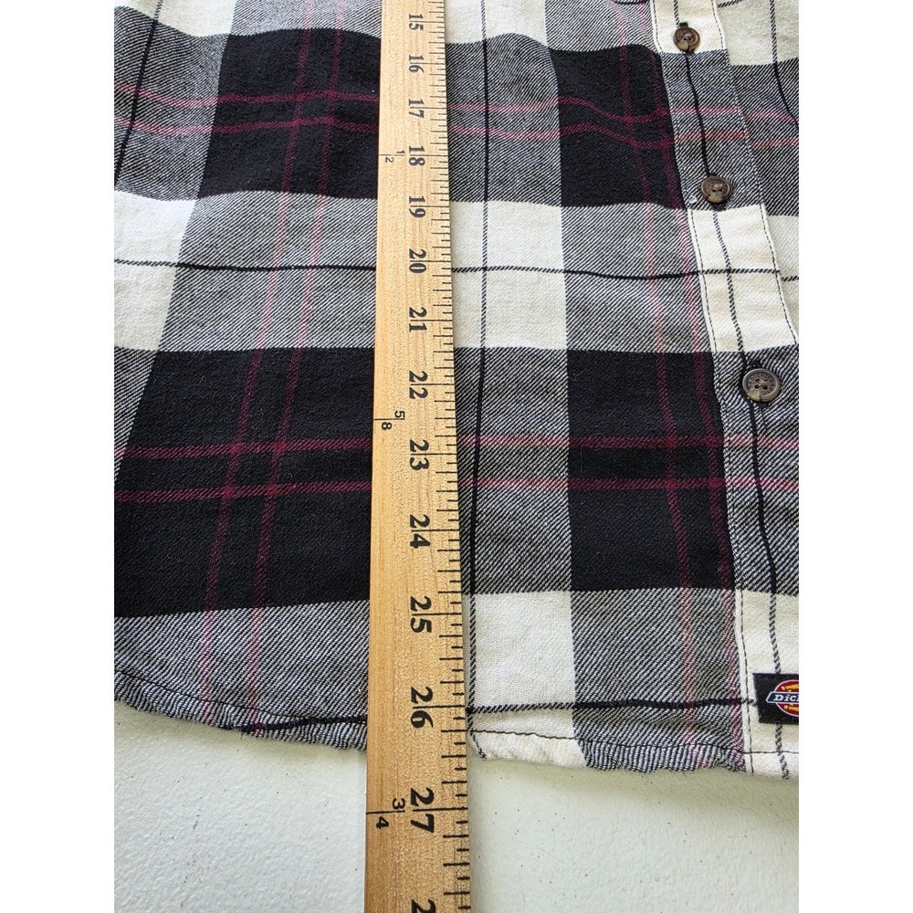 Dickies Womens XL Black White Red Plaid Cotton Flannel Button Up Shirt LS - Picture 5 of 10